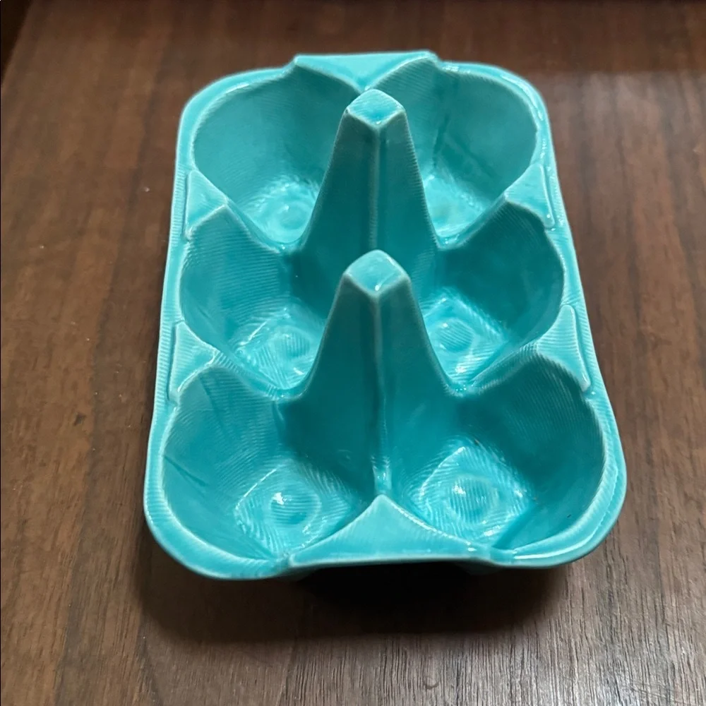 ANTHROPOLOGIE biscuit HALF-DOZEN 6 EGG CRATE TURQUOISE Blue STONEWARE #25442534